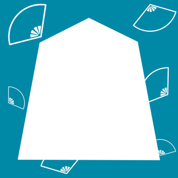 Japanese Folding Fans Pattern Background with Shogi Piece-Shaped Copy Space - Blue