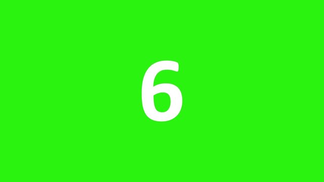 Top 10 to 0 countdown timer video with green screen background, simple white bold numbers flat design overlay for video editing.