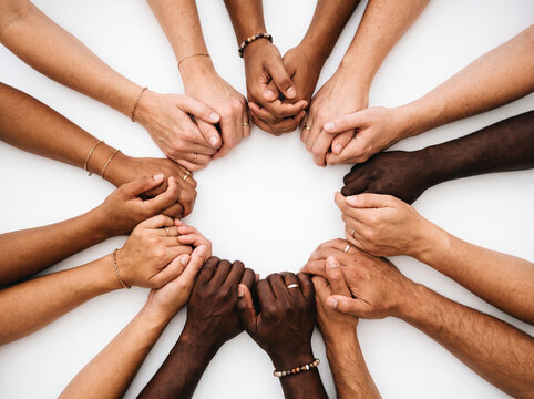 group of people holding hands together
