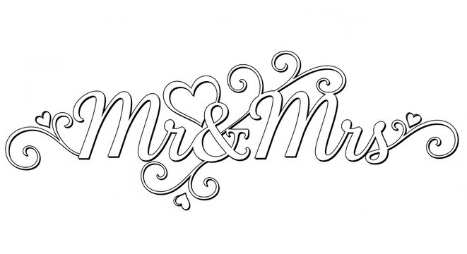 Elegant Mr and Mrs Wedding Typography Design.