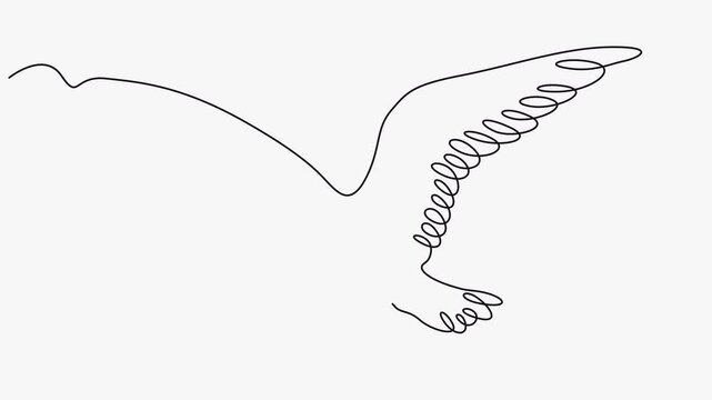 Continuous One Line Drawing Animation Of Bird Flying In Sky Isolated On White Background