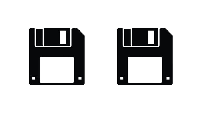 Two black floppy disk silhouettes against a white background