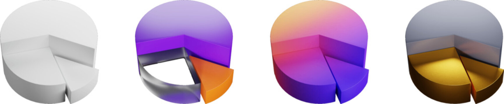 3D chart sheet featuring pie chart icons for data analysis and business concepts