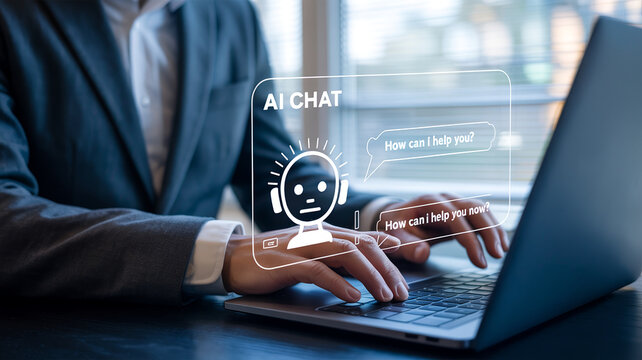 Ai chat support virtual assistant laptop customer service.