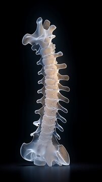 Spine X-ray. Shows vertebrae, curvature, and structure against black