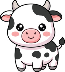 Obraz premium Cute cartoon baby cow with black spots on white background