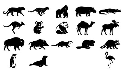 Obraz premium Wild Animal Black White Symbol Set