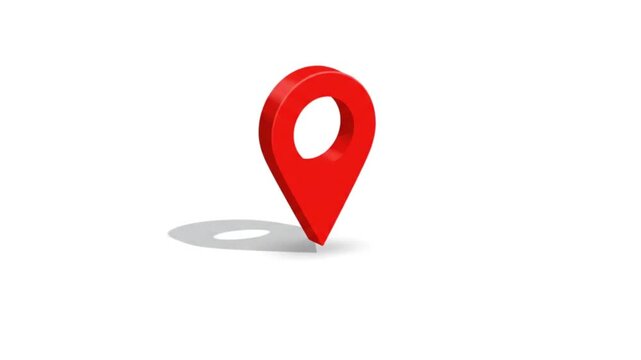 Red Location Pin Icon Dropping and Bouncing 3D Animation