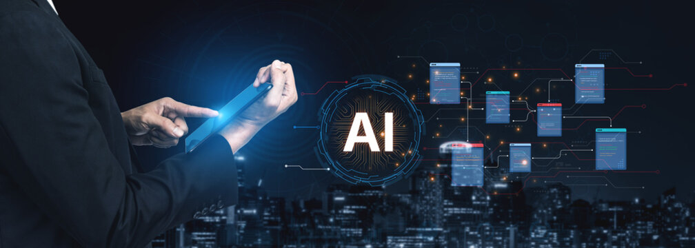 Futuristic software development concept featuring AI pair programmer, automated AI code generation, and real-time AI debugging. Ideal for DevOps and tech AI innovation. Corpus