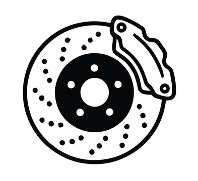 Car Disc Brake Rotor and Caliper Line Art Icon.