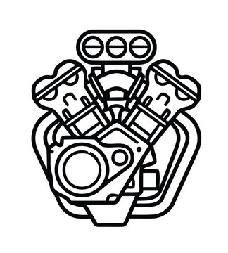 Detailed outline vector illustration of a powerful car engine.