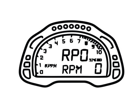 Digital speedometer dashboard gauge icon outline illustration.