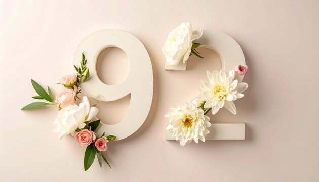 Elegant Floral Number Ninety Two with Delicate Pink Flowers on Soft Backdrop