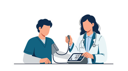 Fototapeta premium Blood pressure measurement and hypertension screening flat vector illustration for medical clinic services