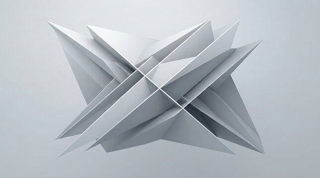 Abstract white geometric 3D structure with sharp triangular shapes and modern composition