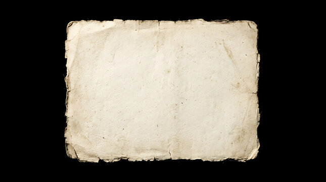 Old vintage paper texture with rough edges on a black background