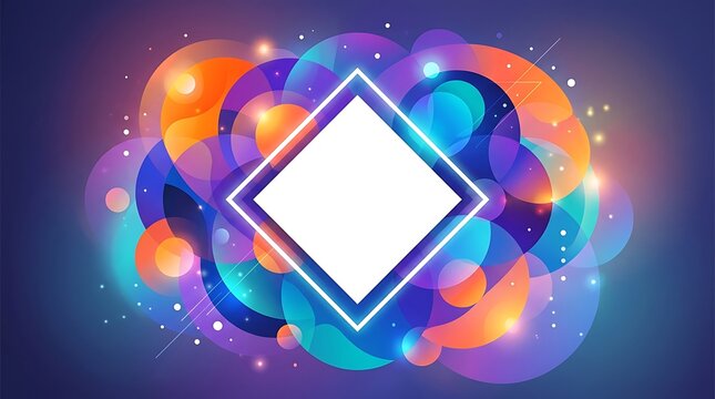 Abstract neon diamond shape with vibrant cosmic swirls and glowing particle effects for futuristic design