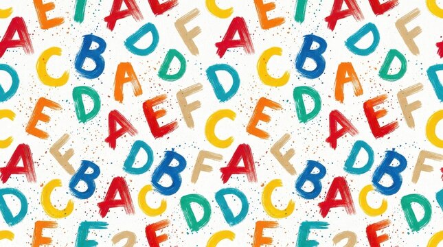 Vibrant multicolored alphabet letters displayed in a playful seamless pattern design
