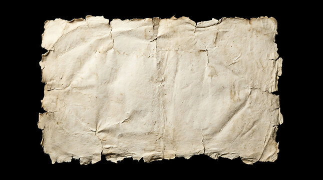 Old vintage paper texture with torn edges isolated on black background