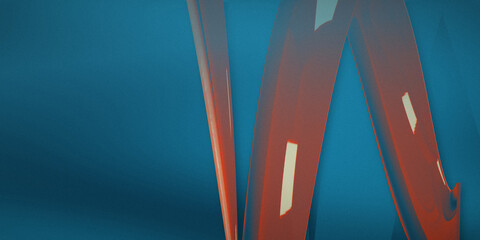 Fototapeta premium Grainy duotone abstract of curved metal structure against blue sky, featuring cinematic color grading and subtle analog noise for a modern minimalist aesthetic.