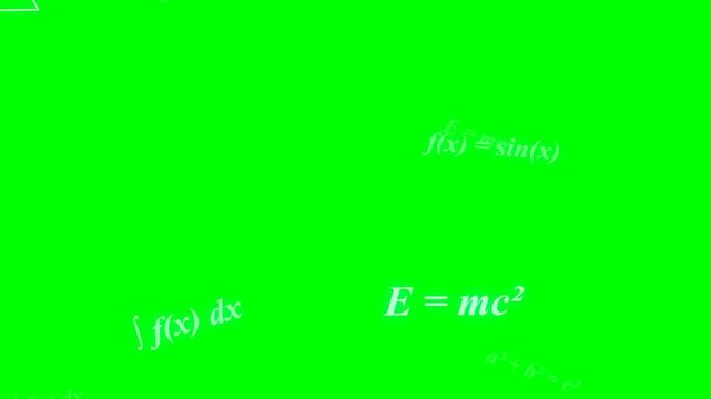 Mathematical Equations and Physics Formulas Floating on Green Screen Background for Science Projects