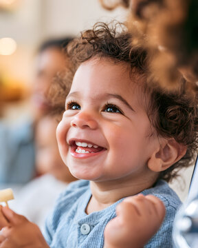 Heartwarming Close-Up of Smiling Child During Pediatric Check-Up with Caregiver in Bright Environment
