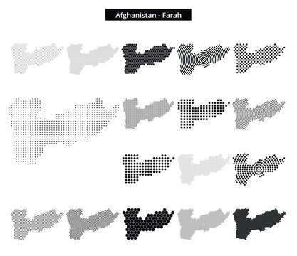 Map of Afghanistan region Farah in various dots pattern designs