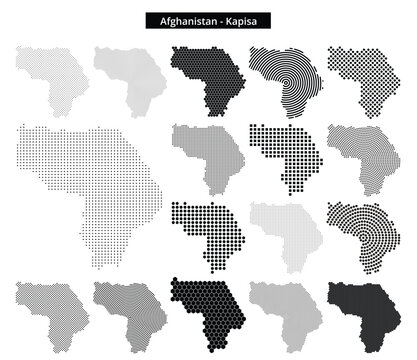 Map of Afghanistan region Kapisa in various dots pattern designs