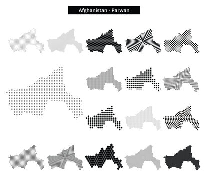 Map of Afghanistan region Parwan in various dots pattern designs