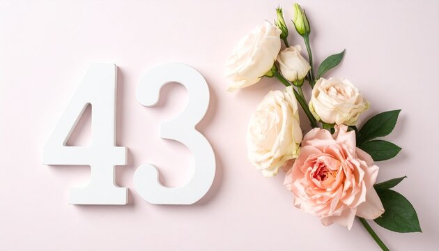 Elegant Number Forty Three Decorated With Beautiful Pastel Roses Background