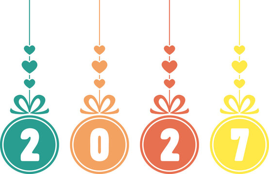 2027 Hanging Heart Ornaments Colorful New Year Celebration Design