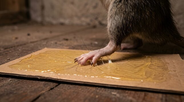 A Rat Struggling to Free Itself from a Sticky Glue Trap