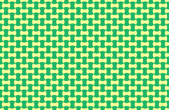 Seamless green and yellow geometric wave pattern, abstract curved shapes vector background