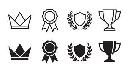 Fototapeta premium Award trophy crown and medal icons set representing victory and achievement with achievement competition champion
