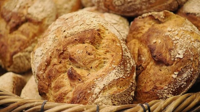 Freshly baked bread in a basket at a local market