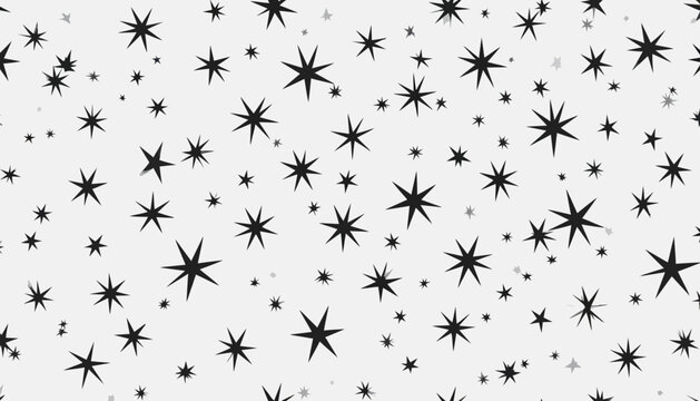 A repeating pattern of black multi-pointed stars of various sizes scattered across a light grey background, creating a sparkling or festive design.