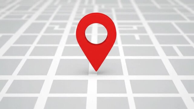 Red Map Pin Zooming In on City Street Grid 3D Animation