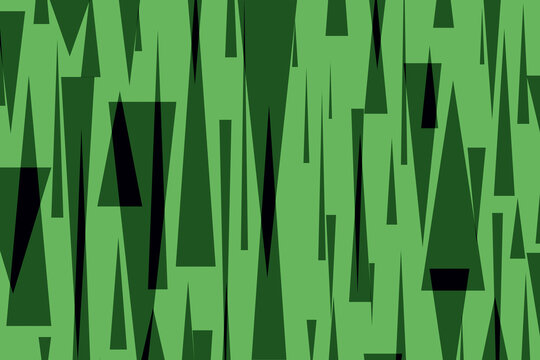 Camouflage abstract green geometric background with sharp vertical shapes and dynamic texture for design, bright leaf green and deep forest tones.