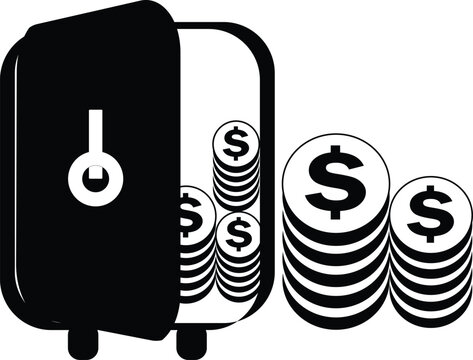 Secure Open Safe Box with Stacks of Gold Dollar Coins for Financial Savings and Wealth Management