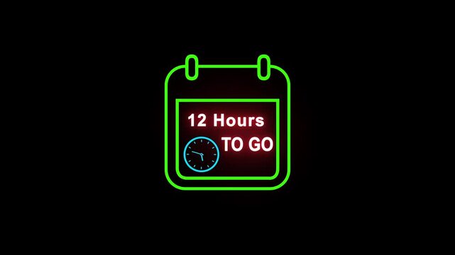 Neon 12 hours to go animation. Neon counting number animation 12 hours to go. on a black background. and creating a stunning 4k video.