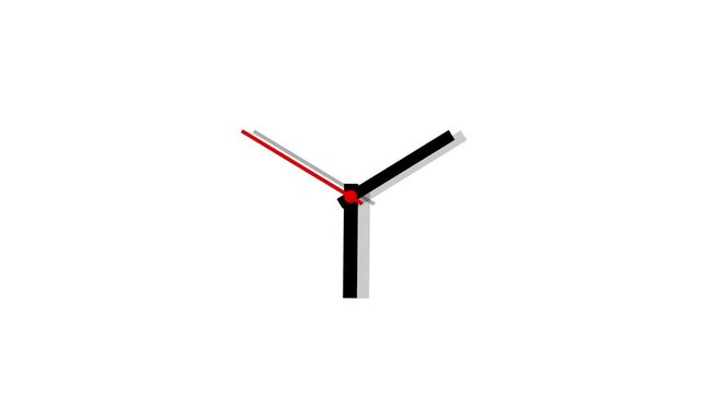Black and red clock hands showing time on a simple surface representing a classic watch mechanism design element for business project schedules and daily time management concepts