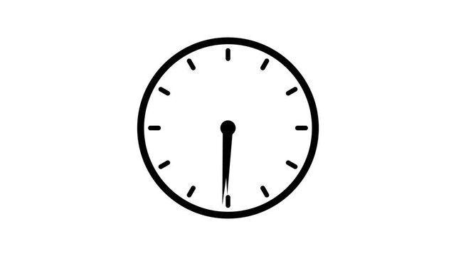 Simple black and white round clock icon showing current time with hour and minute hands for business planning and schedule management design element