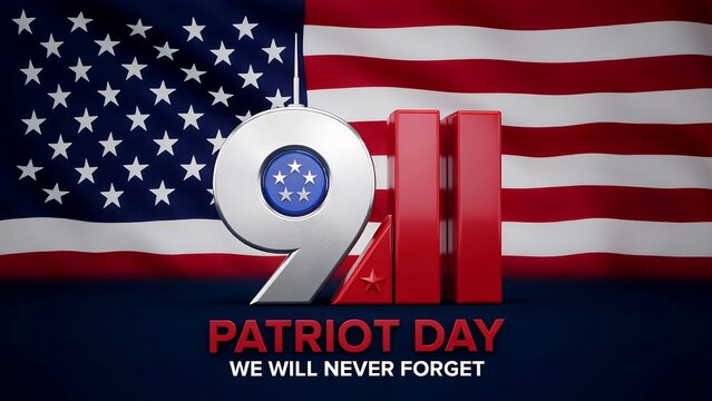 Patriot day graphic with american flag and 9 11 memorial symbols we will never forget commemoration.