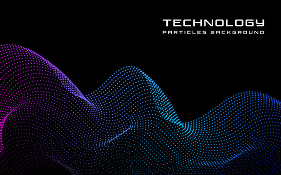 Abstract technology background with flowing blue and purple particle wave