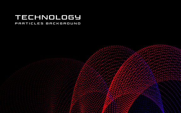 Abstract technology background with glowing red and blue particle wave structure