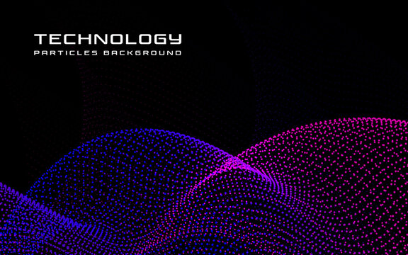Abstract technology background with glowing blue and purple particle wave structure