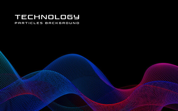 Abstract technology background with colorful particle waves and dots