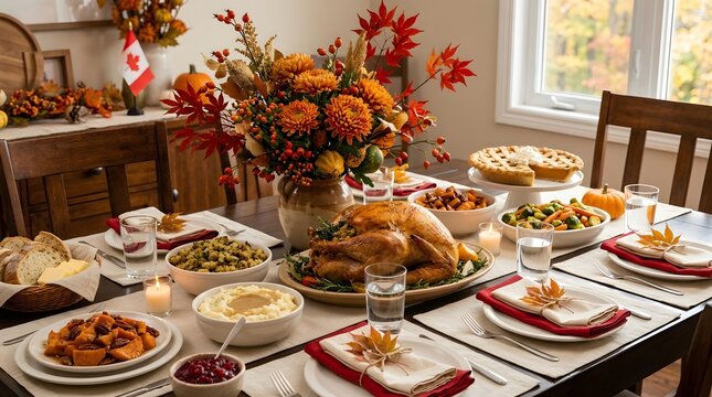 A warm and inviting canadian thanksgiving feast celebrating gratitude with family friends and a deliciously abundant table filled with traditional dishes and