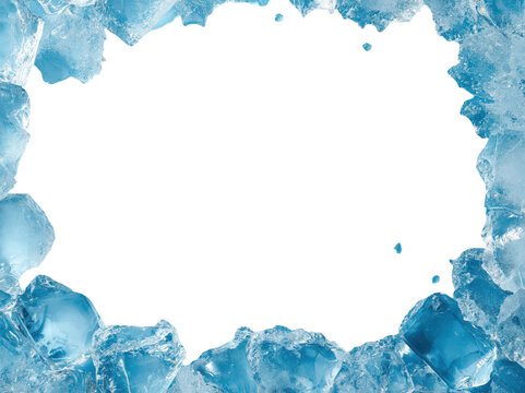 Ice cubes frame border isolated on white background for refreshing summer drink design