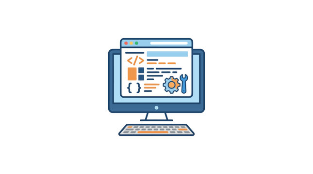 Computer Screen Displaying Code and Programming Tools Icon
